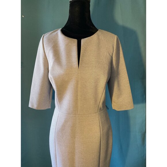 Classiques Entier Gray Textured Sheath Dress With Elbow Sleeves & Back Zipper Wo - Picture 2 of 5